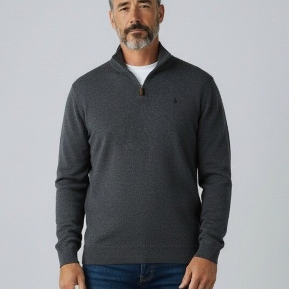 Polo Ralph Lauren Mens XXL Charcoal Gray Cotton Quarter Zip Pullover Sweater